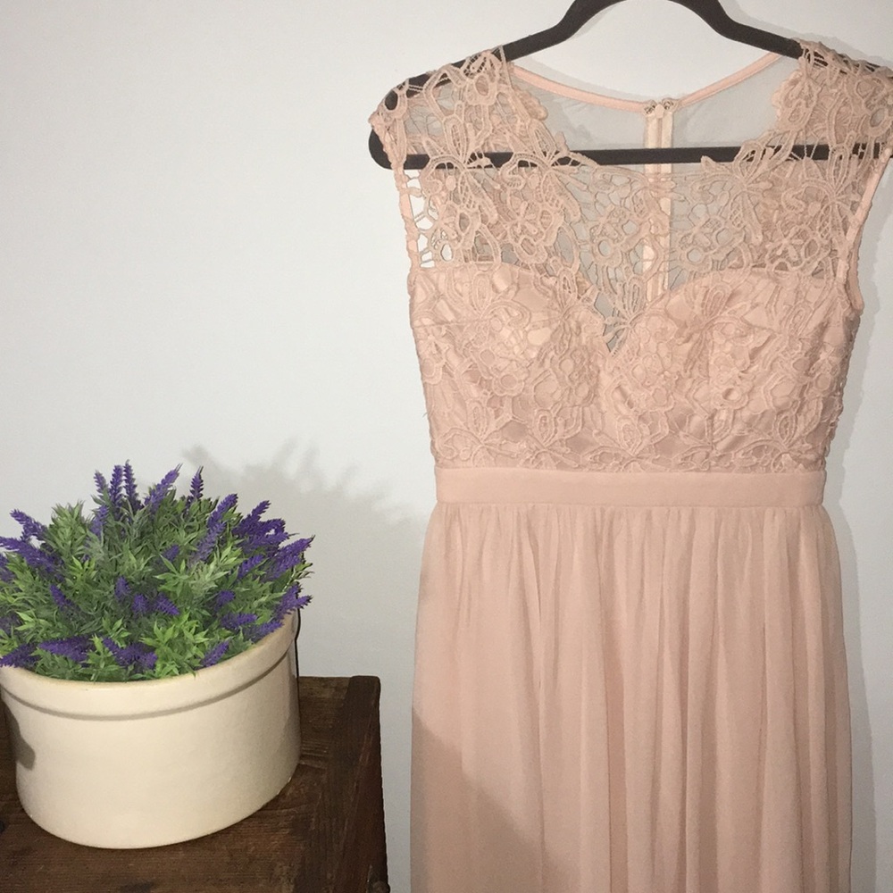Blush lace and chiffon long dress // medium